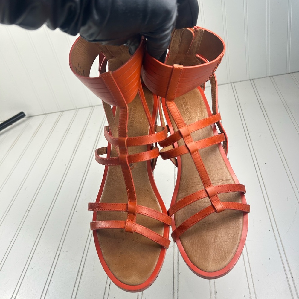 Coach Nillie Orange Leather Gladiator Sandals Strappy Ankle Zip Women’s Size 9B - Picture 5 of 10
